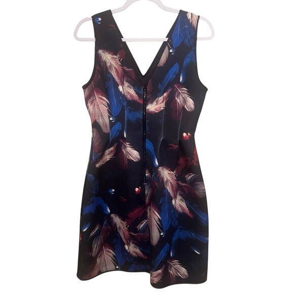 WHBM White House Black Market Dress Black Feather Print Scuba Mini Dress Size 6 - Picture 3 of 13